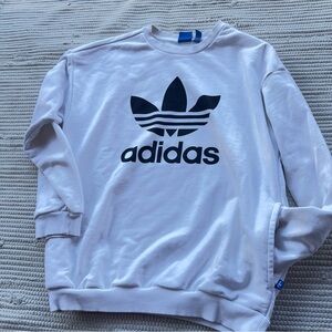 Adidas Vintage Trefoil Sweatshirt Mens Small Oversized White Pullover Pockets